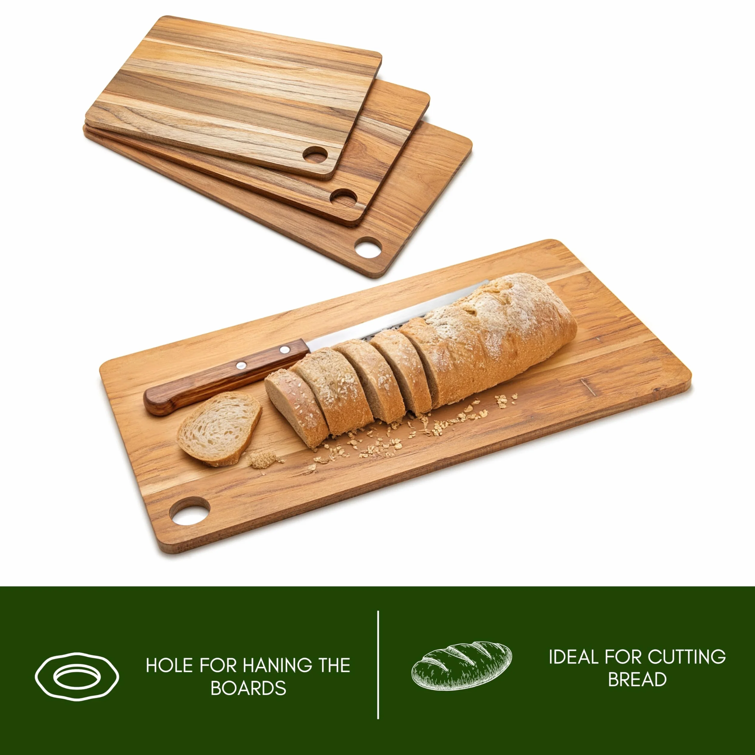 Erreke Set de 3 Tablas Reversibles de Madera de Teca para Cortar Cocina