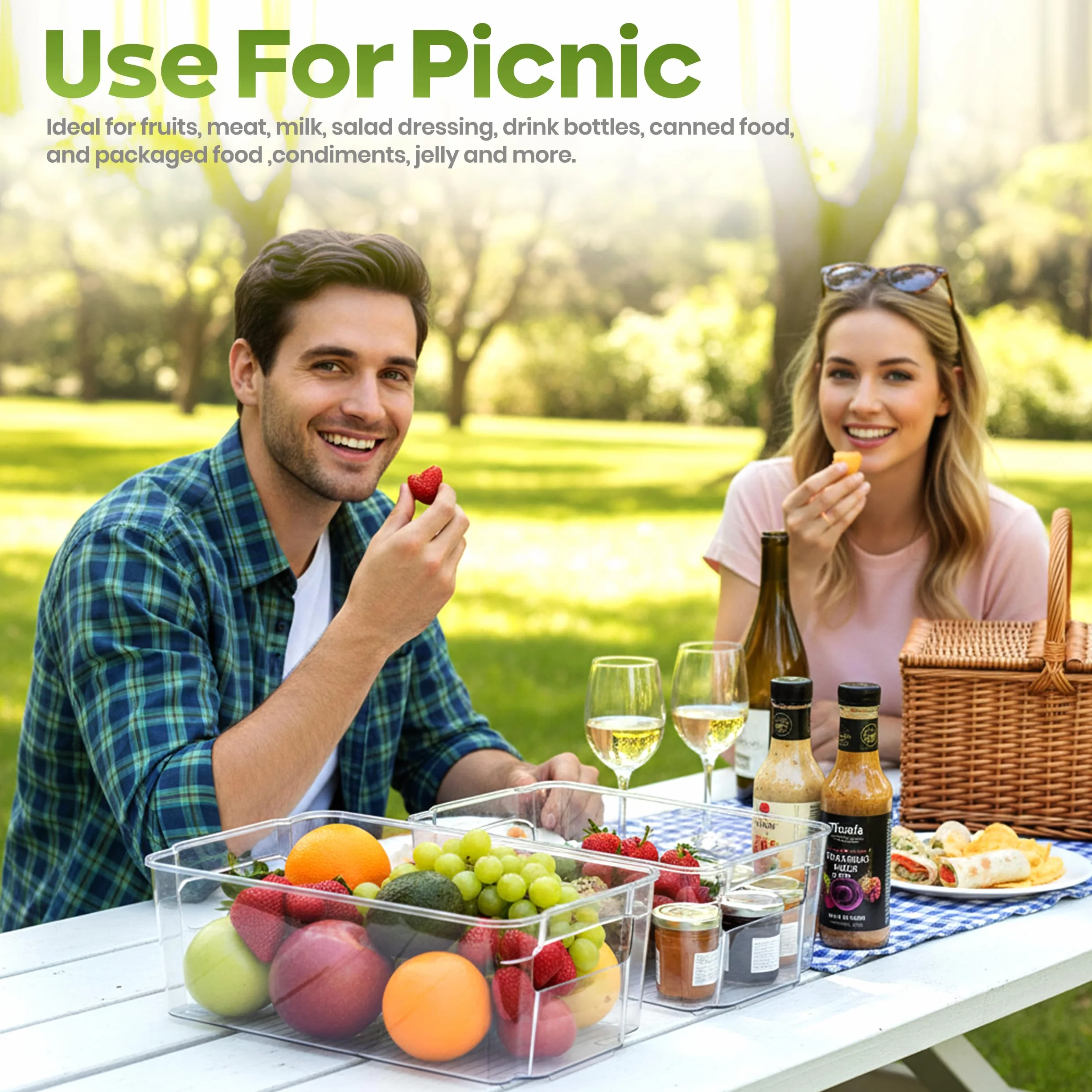 Utopia Home - Juego de 8 organizadores para despensa; incluye 8 organizadores (4 grandes y 4 pequeños) para congelador, encimera, armario de cocina, estantes; de plástico transparente sin BPA | Contenedores de almacenamiento de plástico duradero con asas