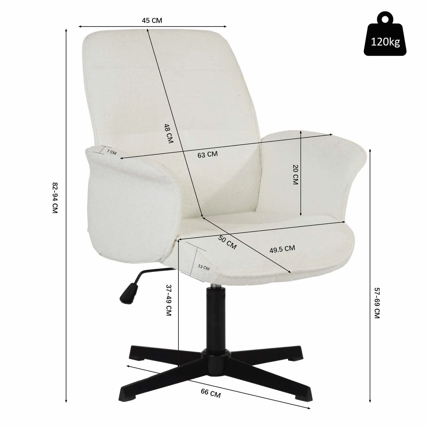 MEUBLE Cosy Sillones de salón Butaca nórdica Sillas de Maquillaje Escritorio de Giratoria Altura Ajustable con Reposabrazos para Dormitorio Oficina en Tela de Felpa Blanco
