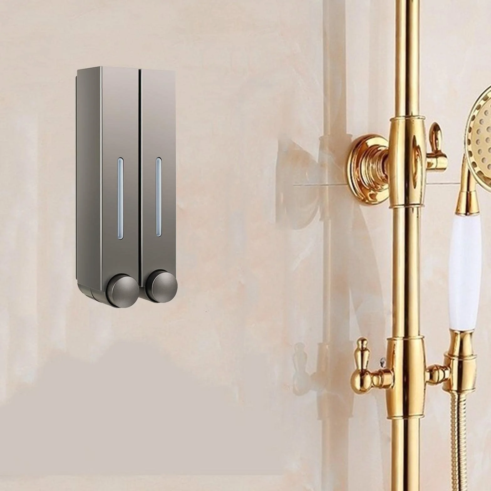 2 Piezas Dispensador de Jabón Líquido de Pared con Cámara de Loción y Bomba Recargable en Plástico Instalación Permanente Adecuado para Baño Hogar