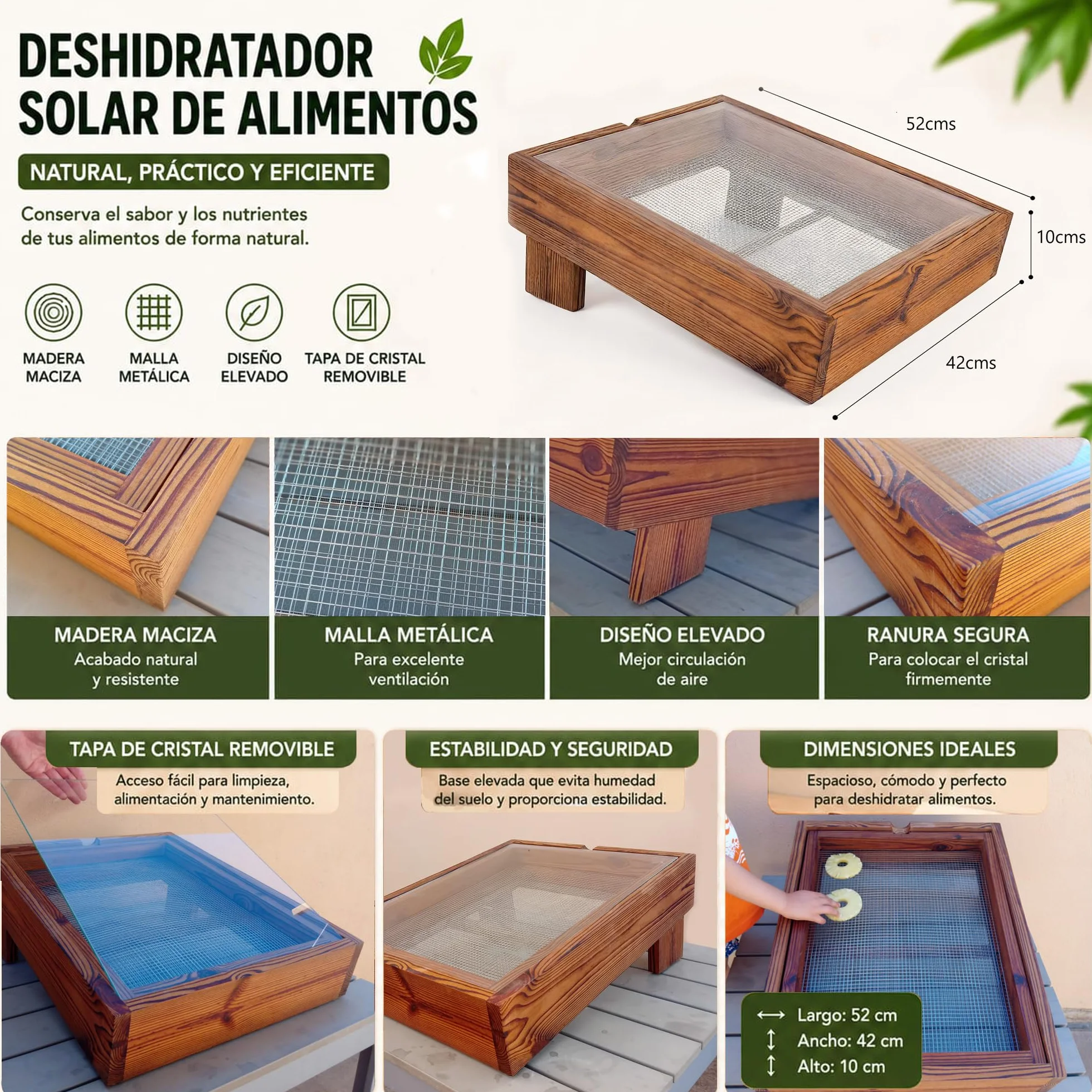 Deshidratador Solar para Alimentos TERRA COCINA, Deshidrata Frutas, Verduras y Hierbas sin Consumo Eléctrico, Conservación Natural y Sostenible, Hecho en España.