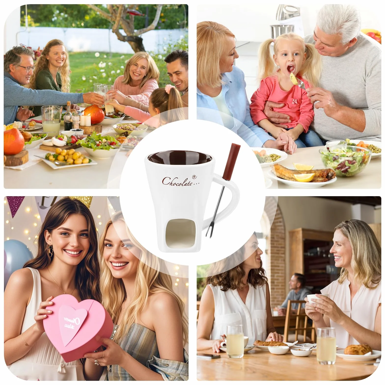 Juego de fondue de chocolate de cerámica 200 ml con tenedor y vela de té