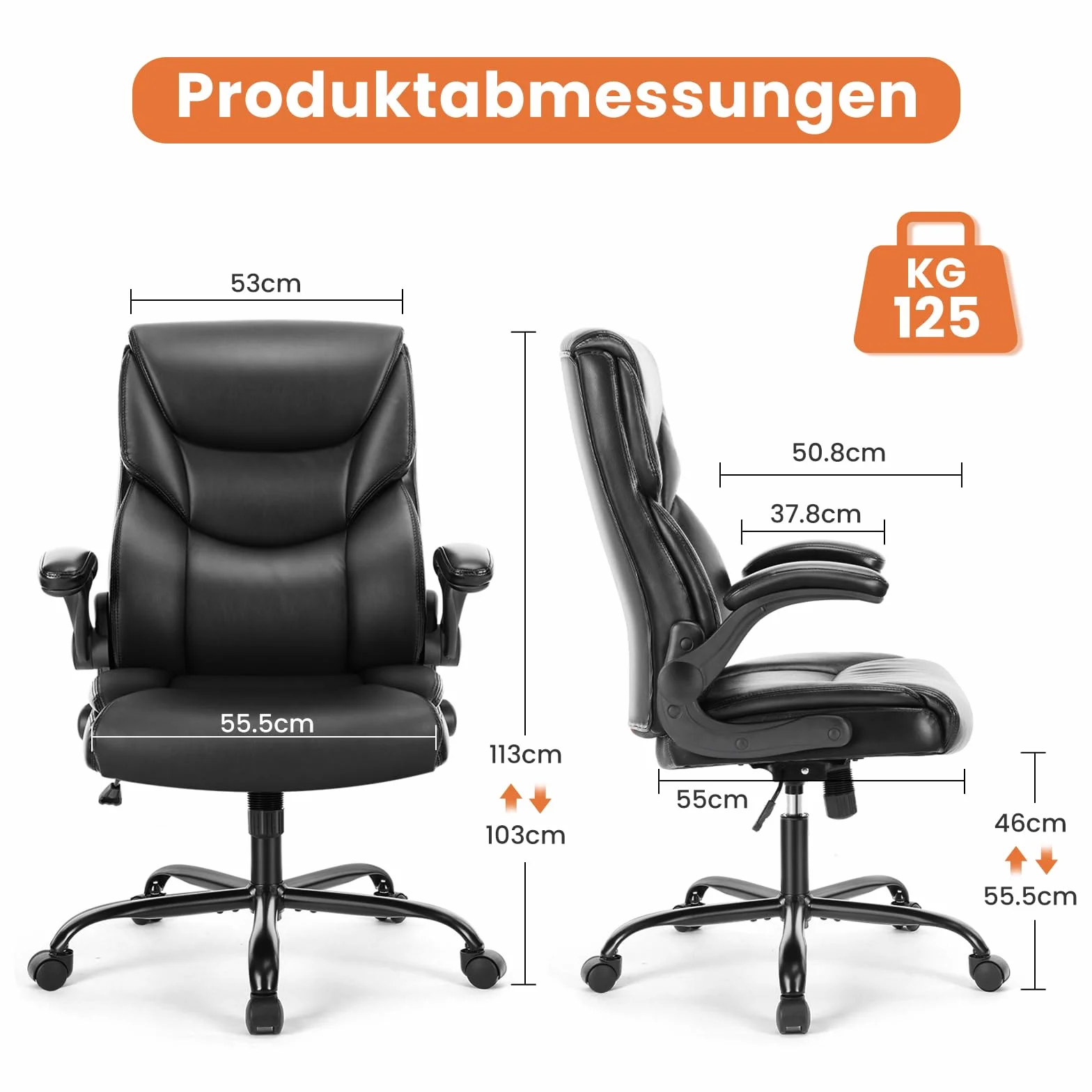 Sweetcrispy Silla de Oficina ergonómica de Piel sintética con reposabrazos Plegables, ergonómica para Ordenador con Respaldo Alto, para Videojuegos, para el Trabajo, Descanso, Color Negro
