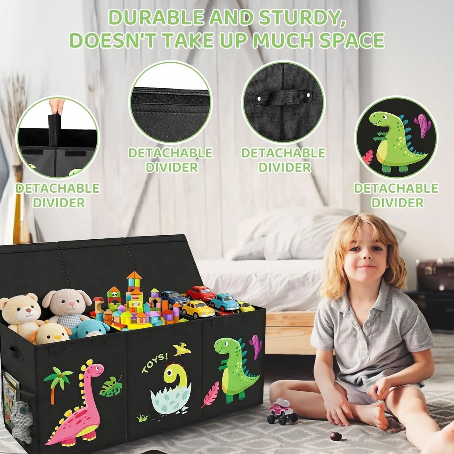 Caja de Almacenaje Juguetes,150l Baul Juguetes Infantil Plegable,Organizador de Juguetes ,Caja de Almacenamiento con Tapa y Asa para Niños Niñas, Dormitorio, Sala de Juegos, Guardería,98x34x40cm