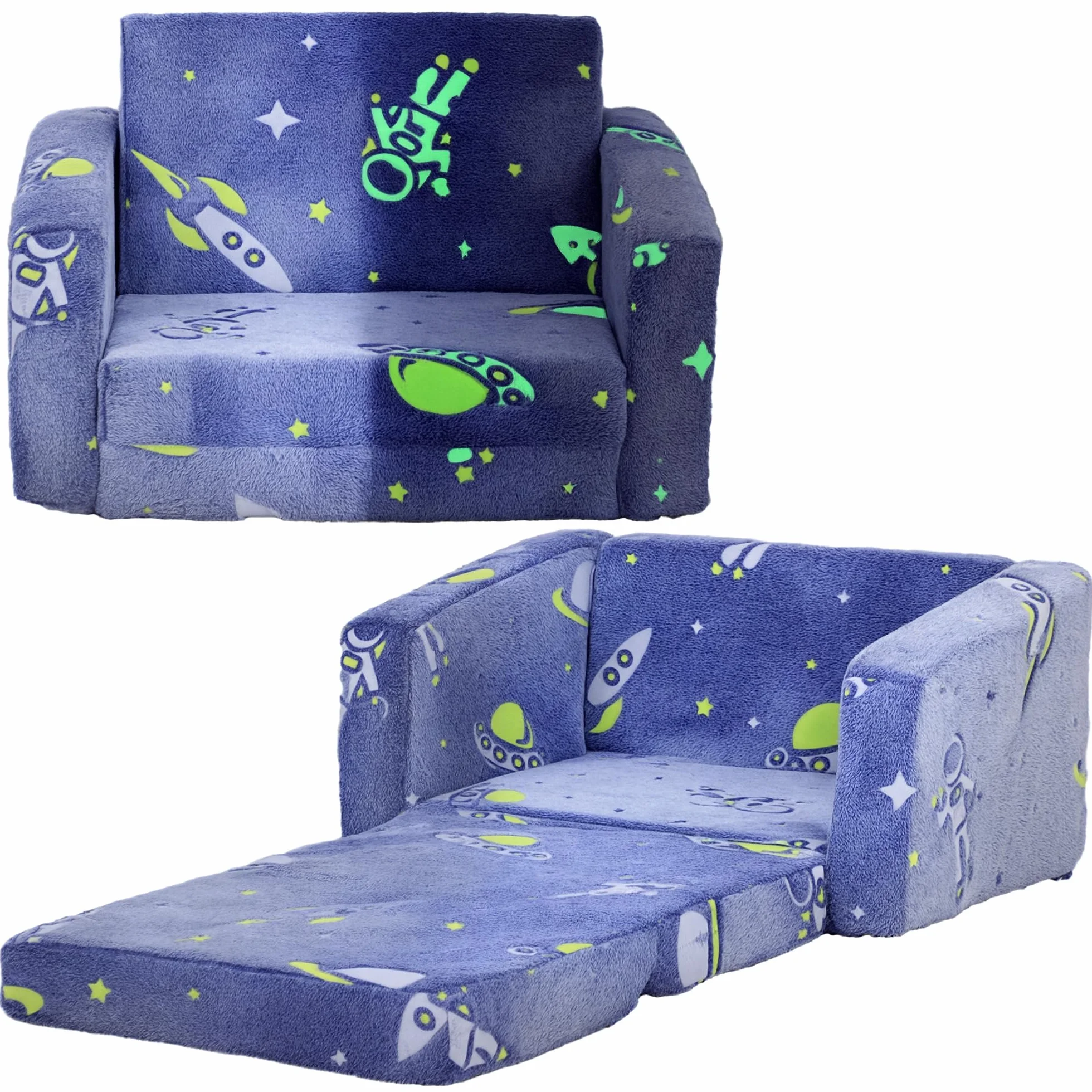 AIYAPLAY Sillón Infantil Plegable Sofá Infantil Reclinable 2 en 1 Sofá para Bebés Tapizado de Tela Luminosa Cojín y Funda Lavables para Dormitorio Salón Azul