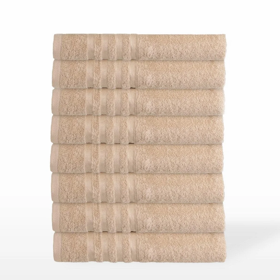 Juego de 8 Toallas de baño Color Beige 100% algodón Rizo de 140x70 cm | Tejido suave de gran gramaje con alta absorción. Aptas para lavadora, de uso diario.