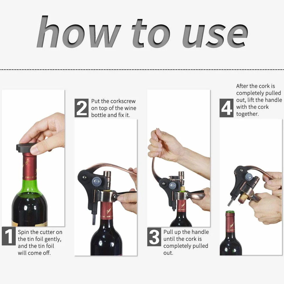 Sacacorchos de vino profesional, palanca manual ergonómica, estilo conejo