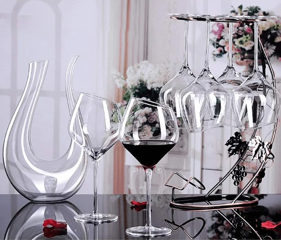 Exquisito Juego de 2 Copas de Vino Rojas con decantadores Cristal Artesanal Ideal para catas Profesionales Capacidad: 580 ml/19 6 oz Cristalería Elegante