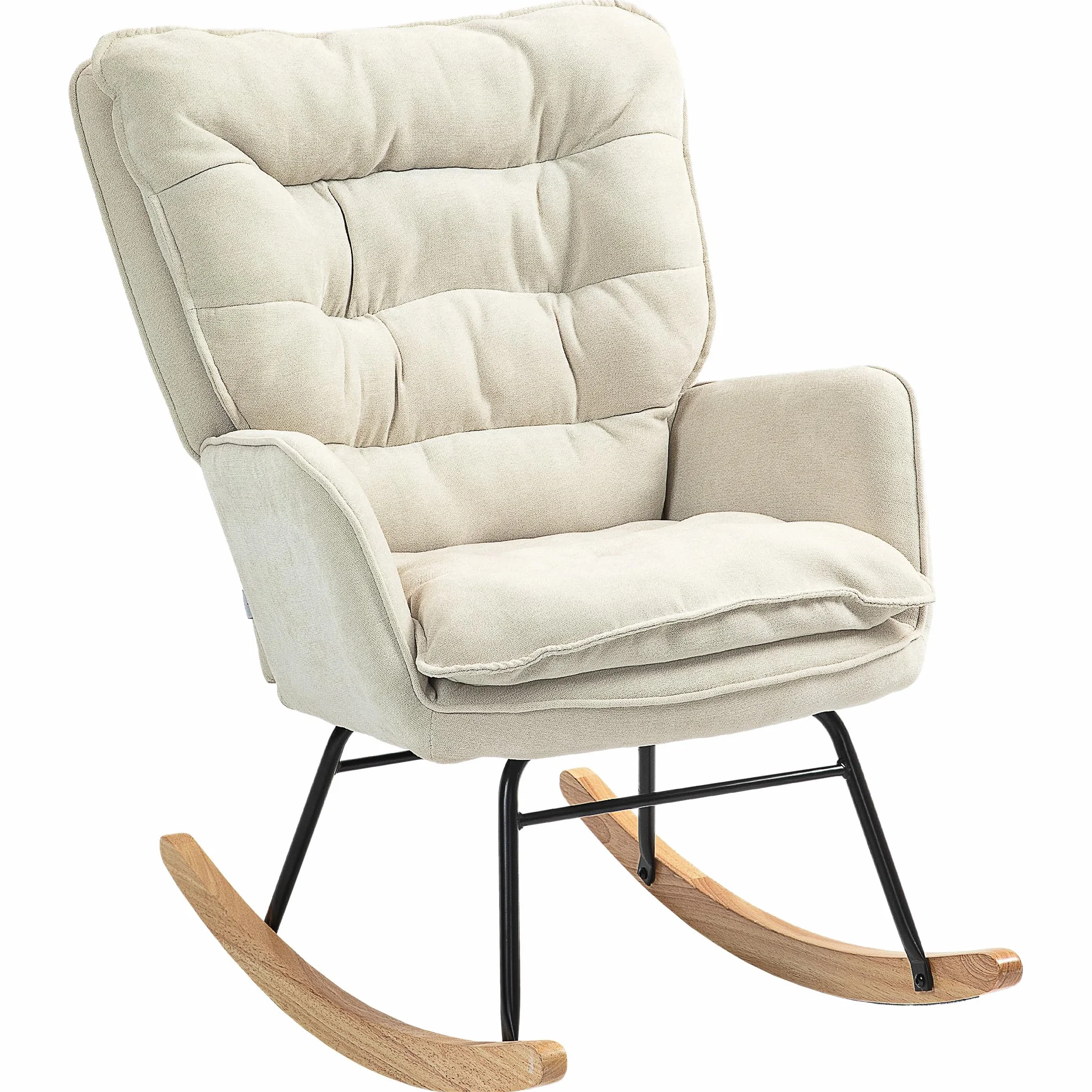 HOMCOM Mecedora Tapizada en Chenilla Silla Mecedora con Patas de Madera de Haya y Reposabrazos Mecedora para Lactancia Carga 120 kg para Dormitorio Salón Beige