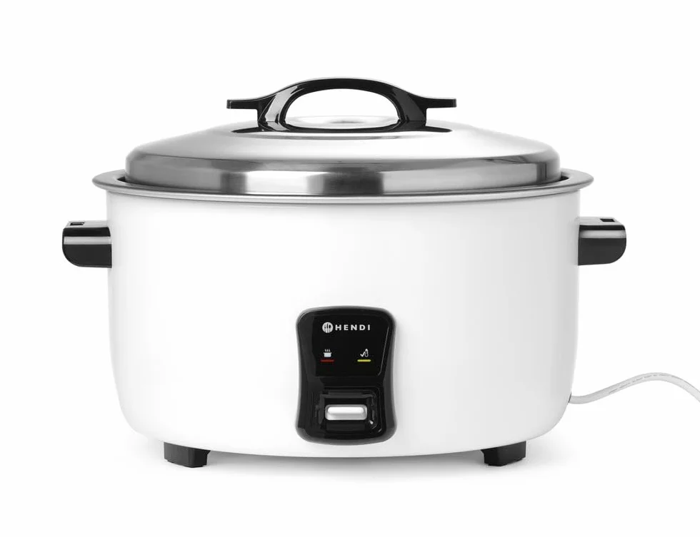 HENDI Arrocera, Función de Mantenimiento del Calor, 50 Tazas de Arroz Seco, Vaso Medidor y Cuchara Arrocera, 230V, 2900W, ø495x(H)365mm, Aluminium, 10L
