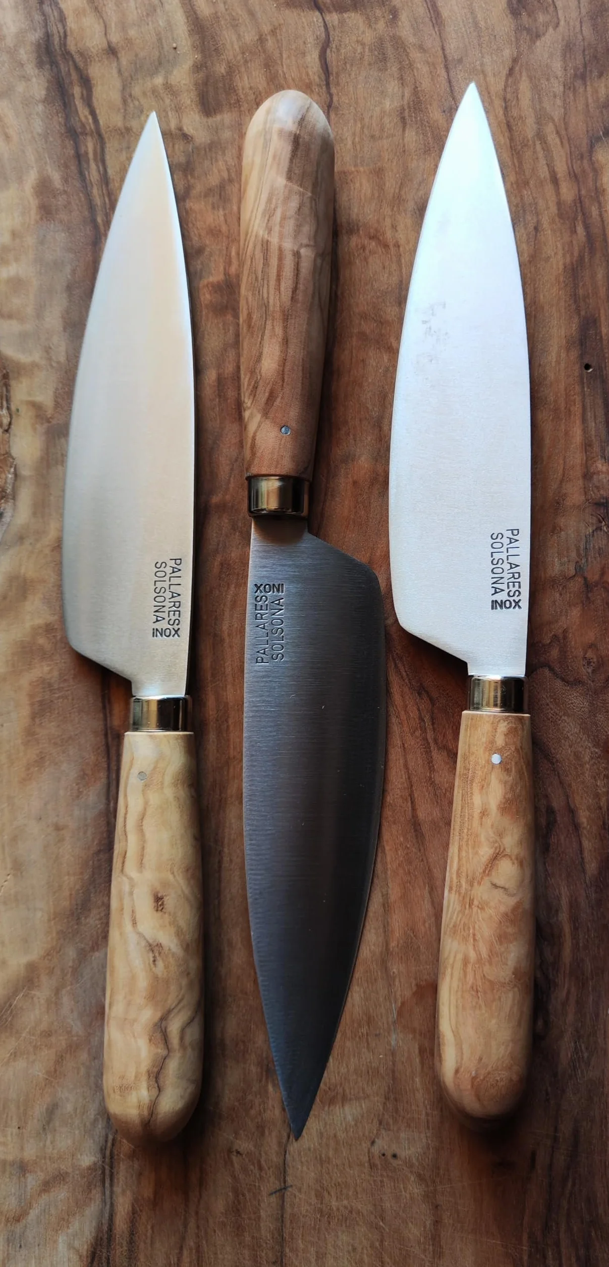 PALLARES Cuchillo Cocina Mango Redondo Madera de Olivo.Acero Inoxidable 16cm.