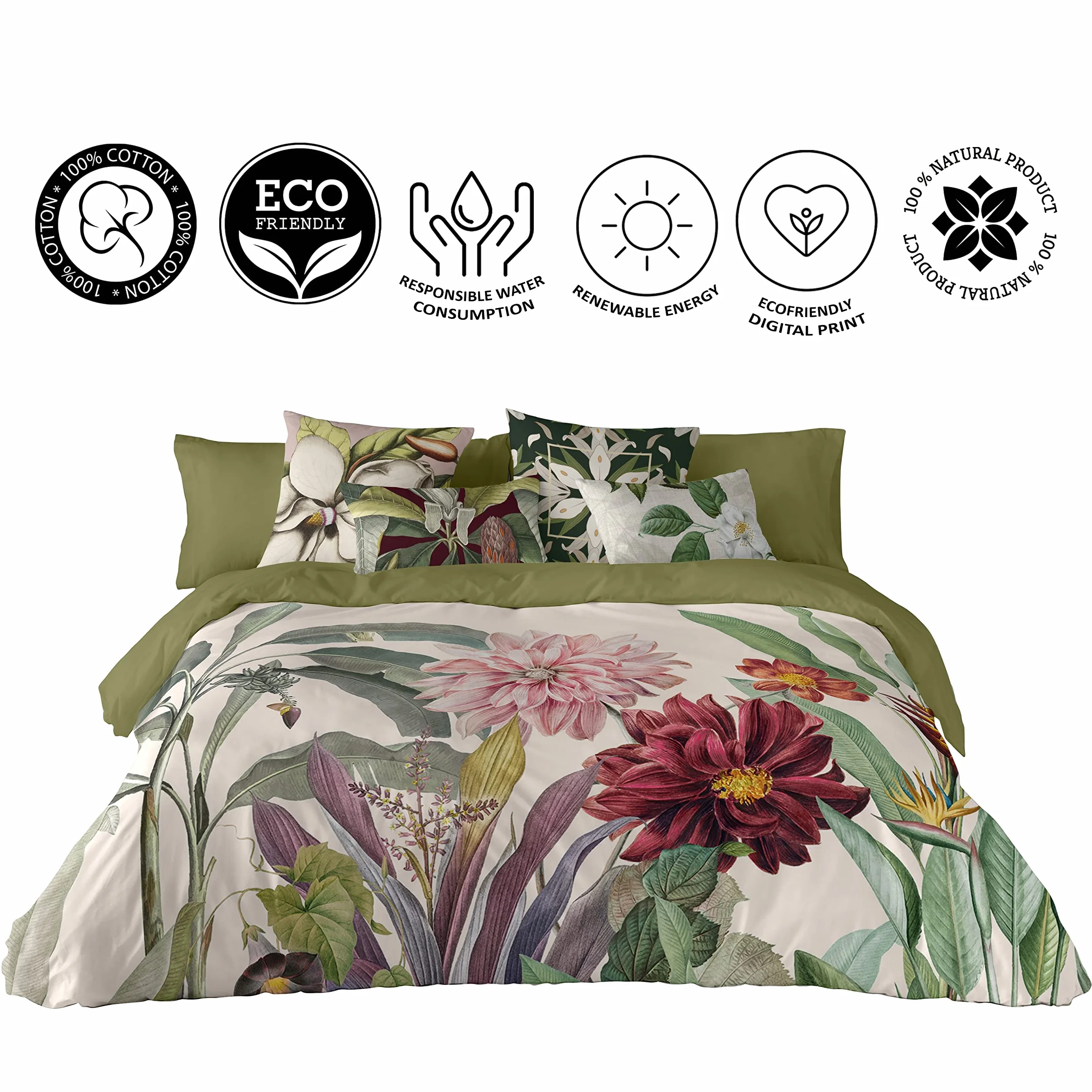 NATURALS Funda Nórdica Cama 150 Mirelle, Funda de 100% Algodón Suave para Edredrón 240x220 cm con 2 Fundas para Almohada 45x90 cm (3 Piezas)