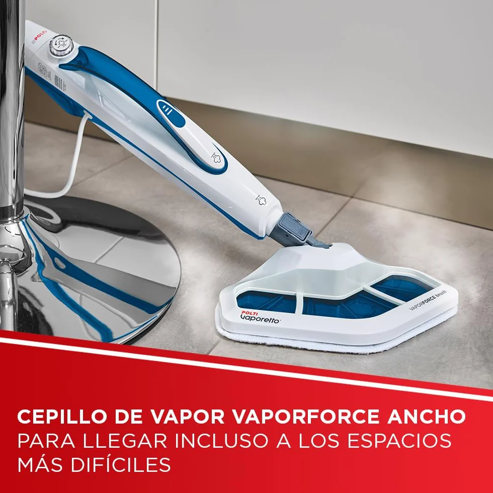 Polti Vaporetto SV460 Doble,Escoba a Vapor 2 en 1 con Limpiador Portátil, Potencia Máxima 1500 W, 17 Accesorios Incluidos, Calentamiento en 15 Segundos, Depósito Extraíble, Blanco y Azul