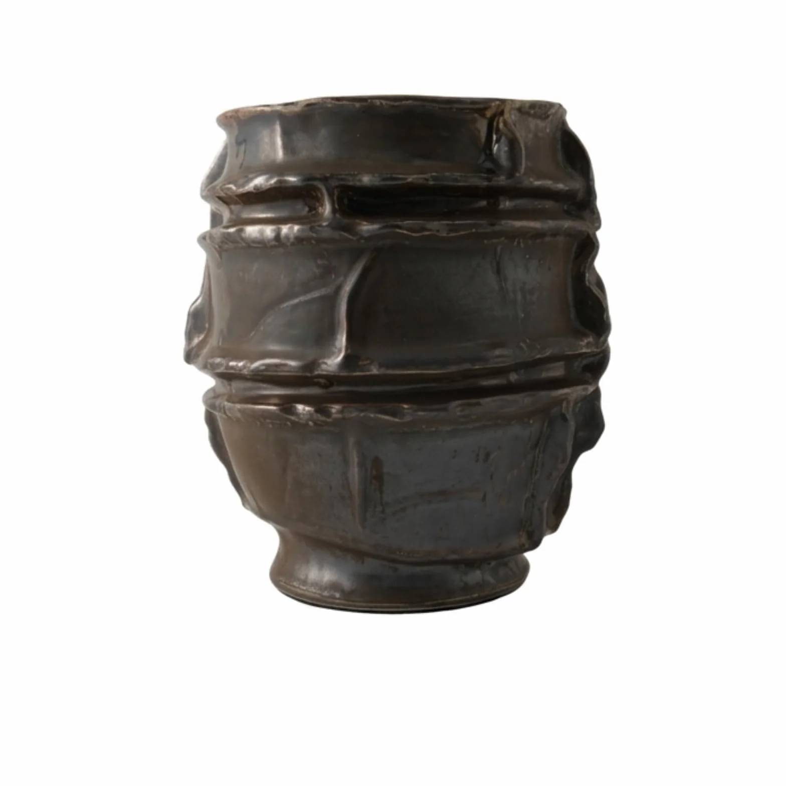 Gralara Jarrón Decorativo Cerámica con Textura Jarrón con Acabado Envejecido Delgado Florero Acabado Envejecido para Recibidor, Cobre Antiguo, Pequeño 26 26 H28.5cm