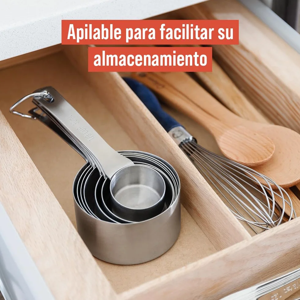 Chef Pomodoro Tazas Medidoras Cocina Acero Inoxidable Juego 7 Piezas Apilables Mango Largo
