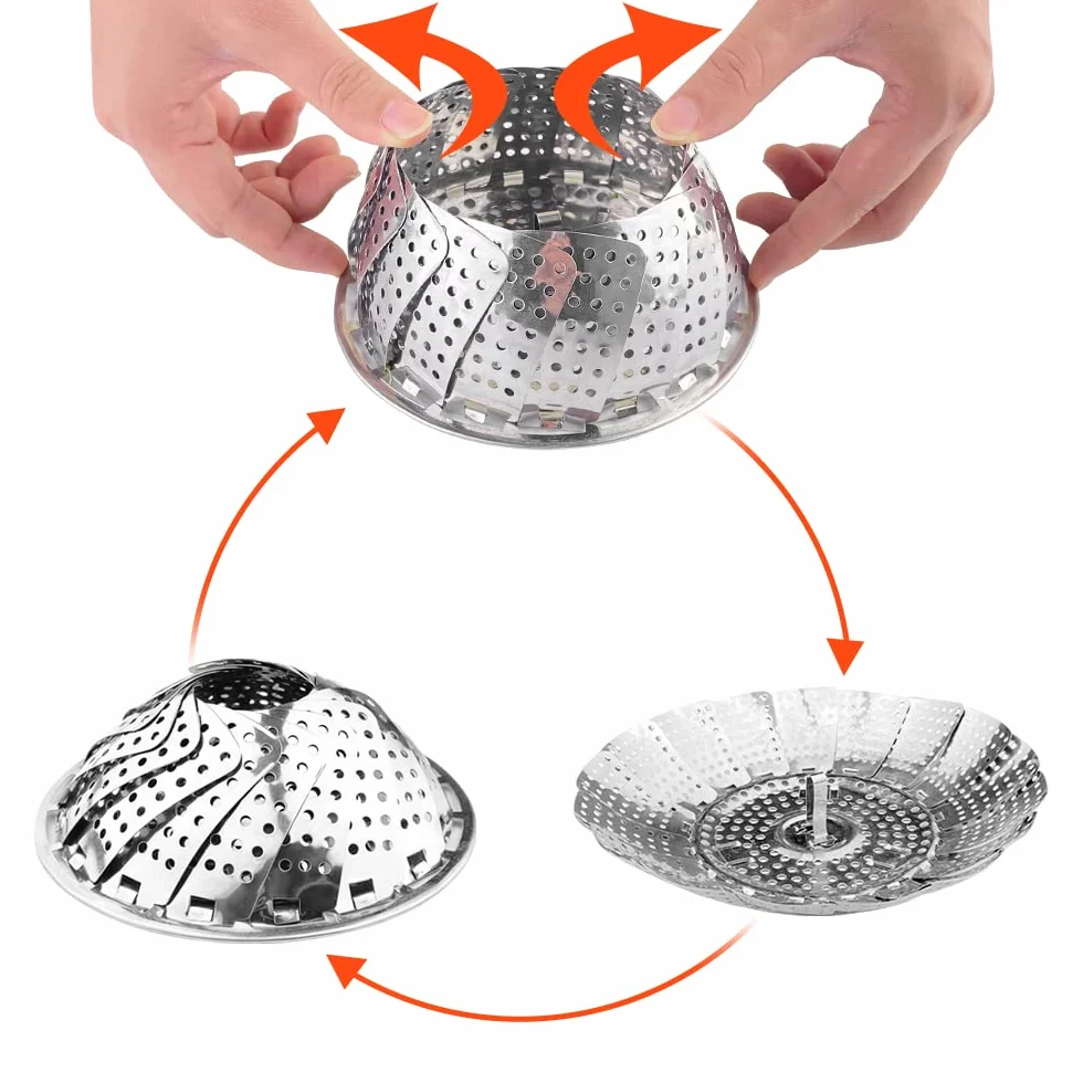 Cesta Vaporera Plegable de Acero Inoxidable con Patas Antideslizantes para Verduras Frutas Mariscos