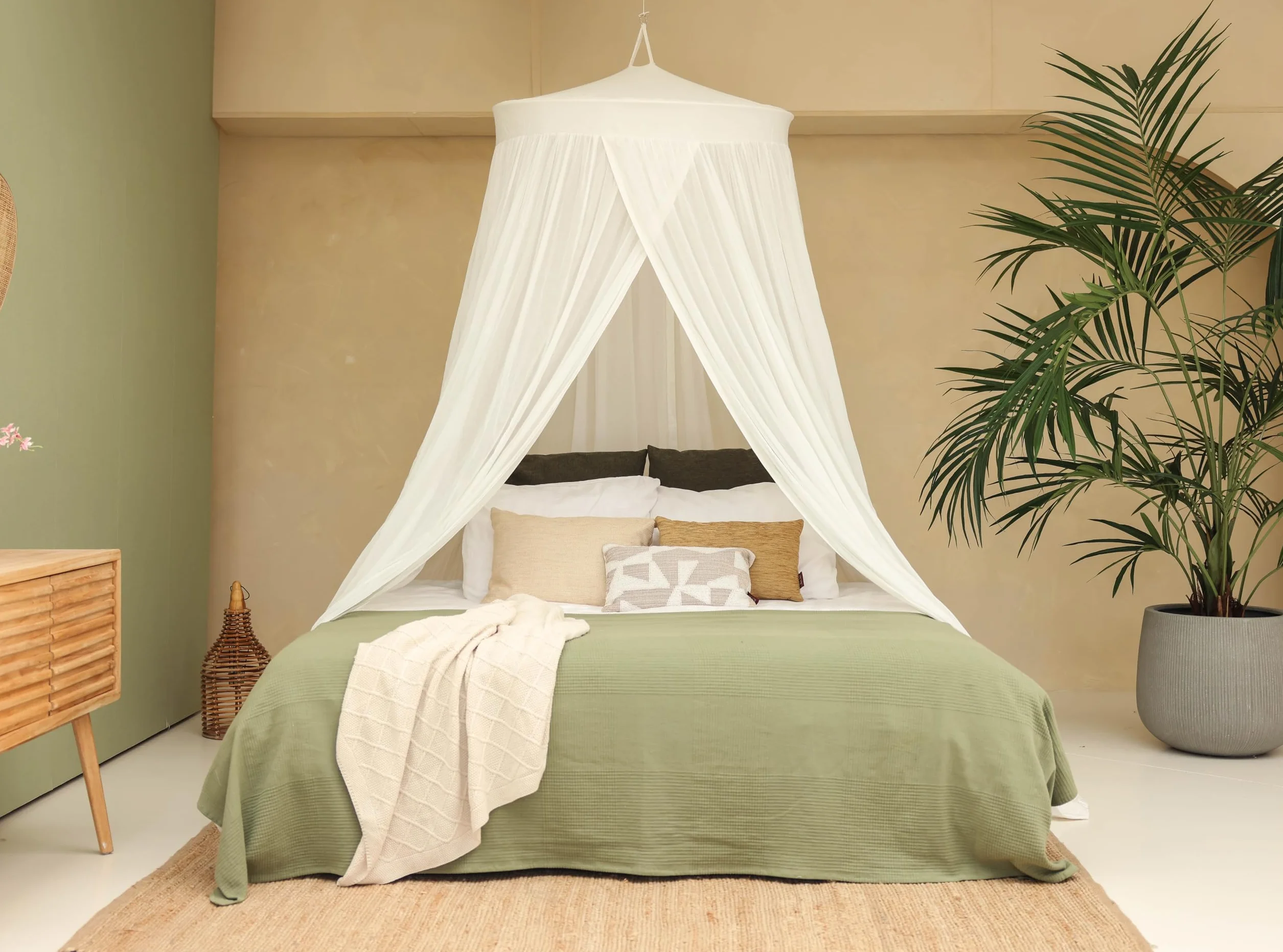 Dosel de Cama de Algodón 100 % para Cama Queen y King Size | Mosquitera de Lujo Hecha a Mano para Dormitorio | Red Decorativa en Forma Cónica con 2 Aberturas para el Hogar