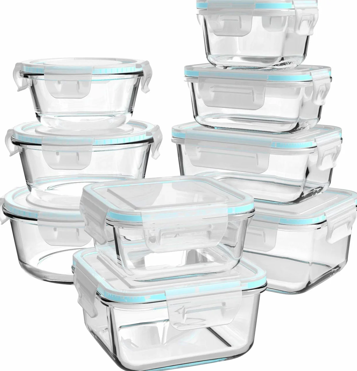 Recipientes de vidrio para guardar alimentos - Fiambreras de cristal para preparar comidas, con tapa, sin BPA y a prueba de fugas, 9 tapas y 9 recipientes