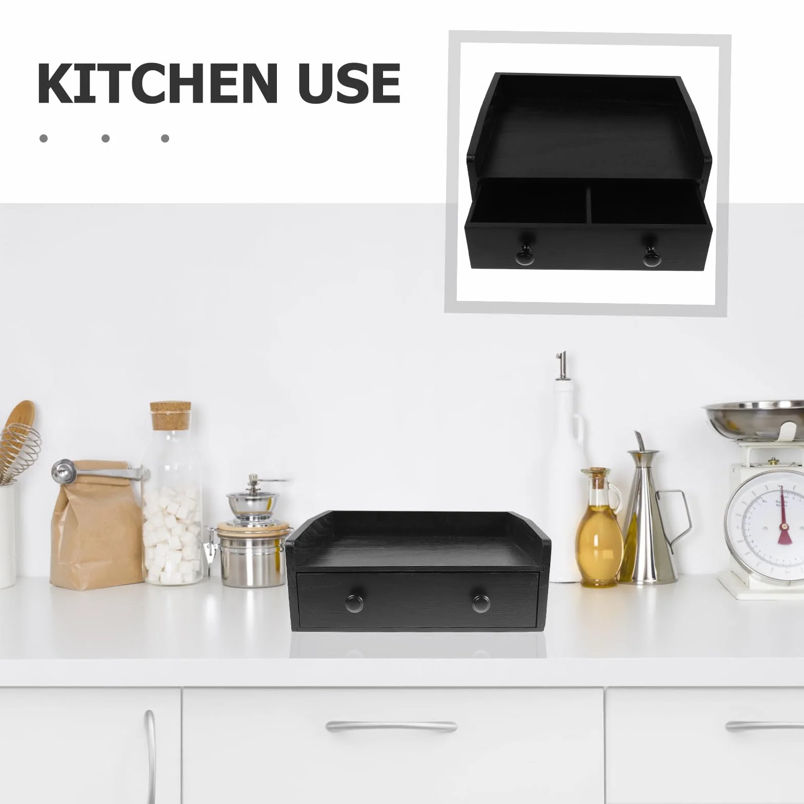 BESPORTBLE Organizador de Madera para Cápsulas de Café y Bolsitas de Té, Cajón Extraíble Negro, Almacenamiento de Sobremesa Resistente, Estación de Café para Cocina y Oficina, Caja Práctica