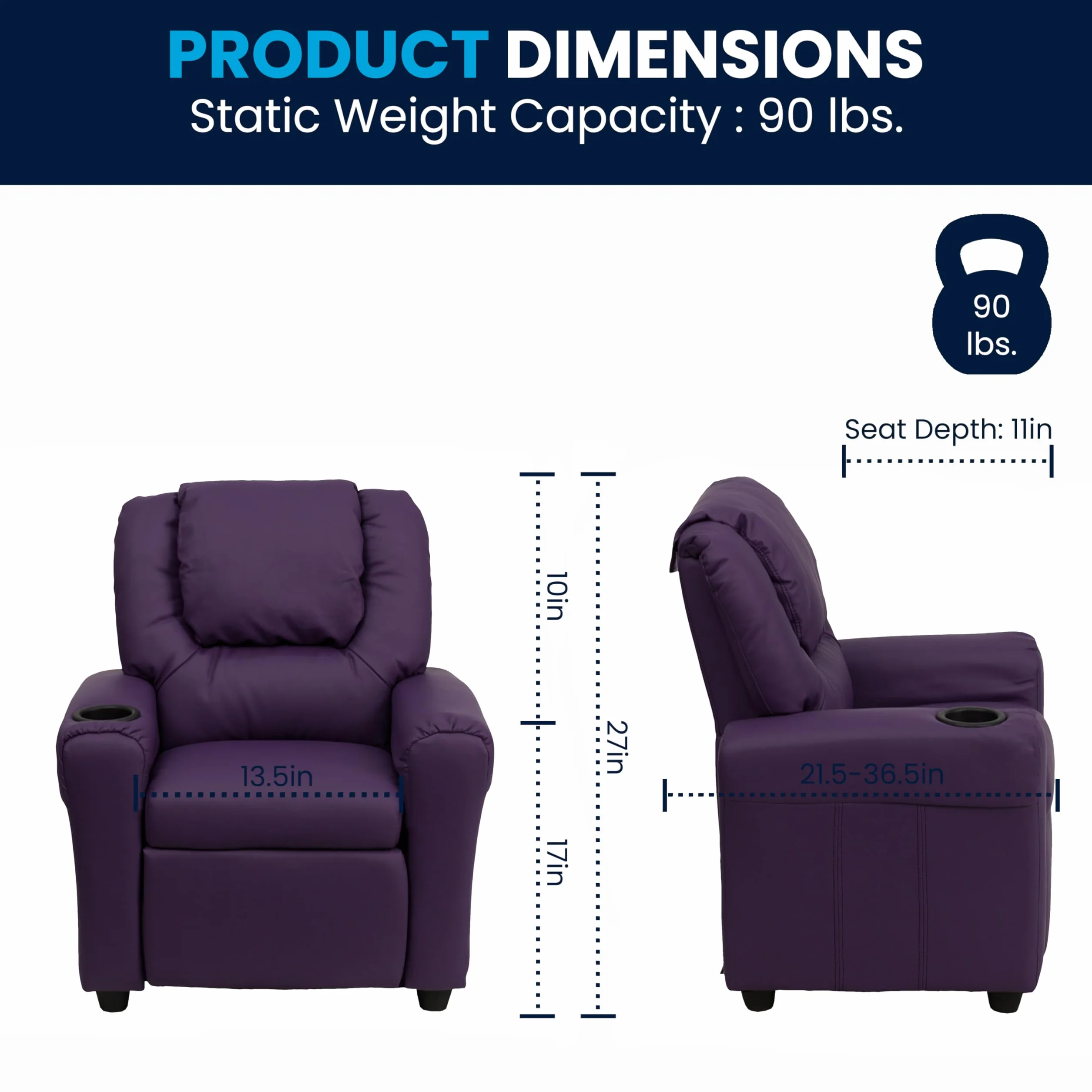 Flash Furniture contemporáneo Beige Vinilo niños reclinable con portavasos y reposacabezas