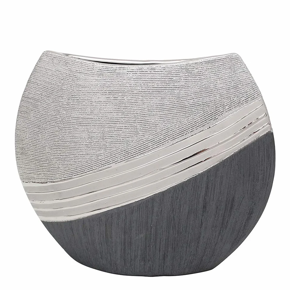 Elegante jarrón de cerámica Decorativo Moderno en Color Gris Plateado. Dimensiones: 21 x 8 x 25 cm.