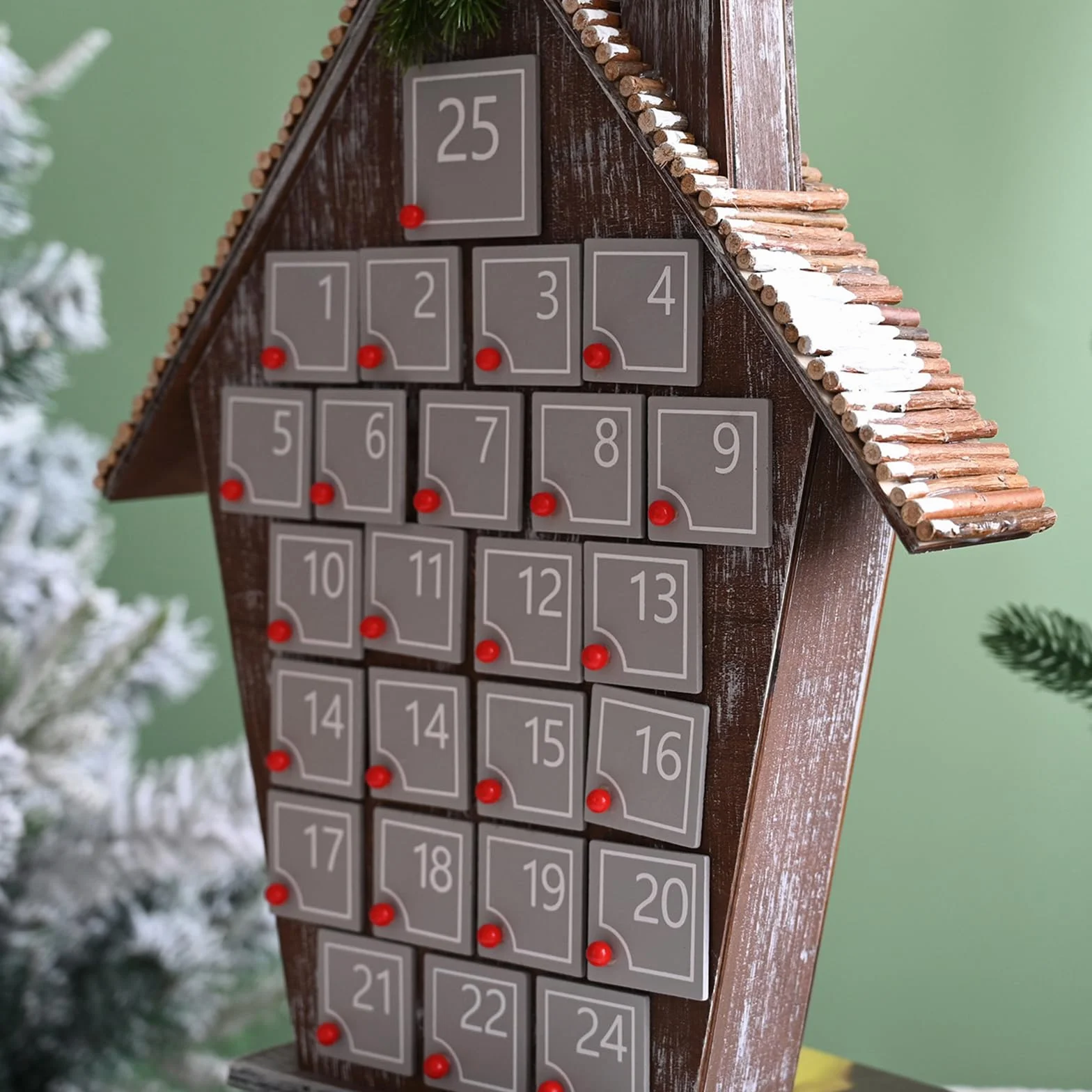 Casas Decorativas de Calendario de Adviento de Madera Casas de Calendario de Adviento de Madera navideña con 24 Tarjetas para Decoraciones navideñas de Cuenta Regresiva de Festivales