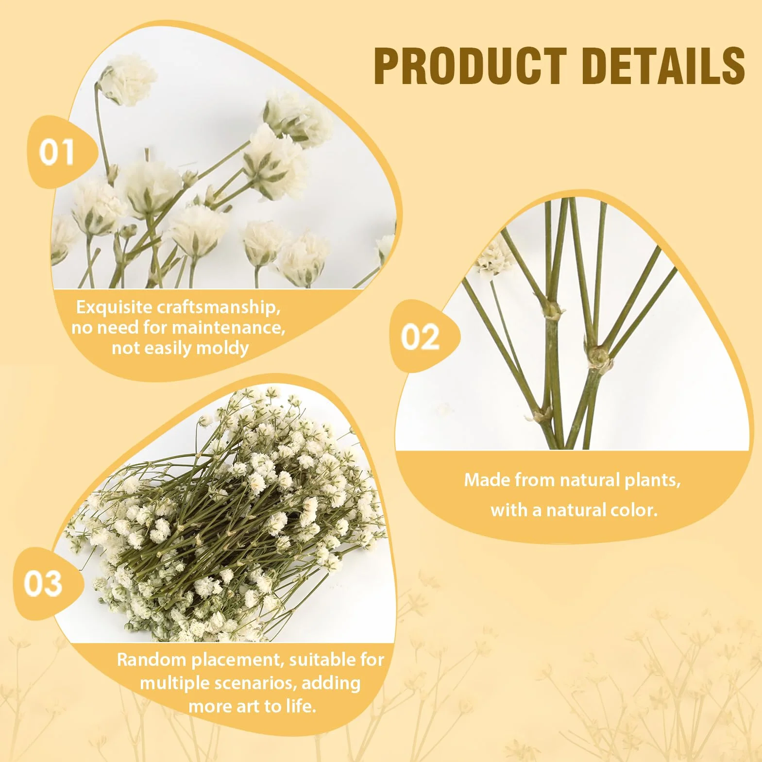 Gypsophila Blanca Natural Flores Secas Prensadas 50PCS para Decoración Joyería Manualidades Resina Tarjetas
