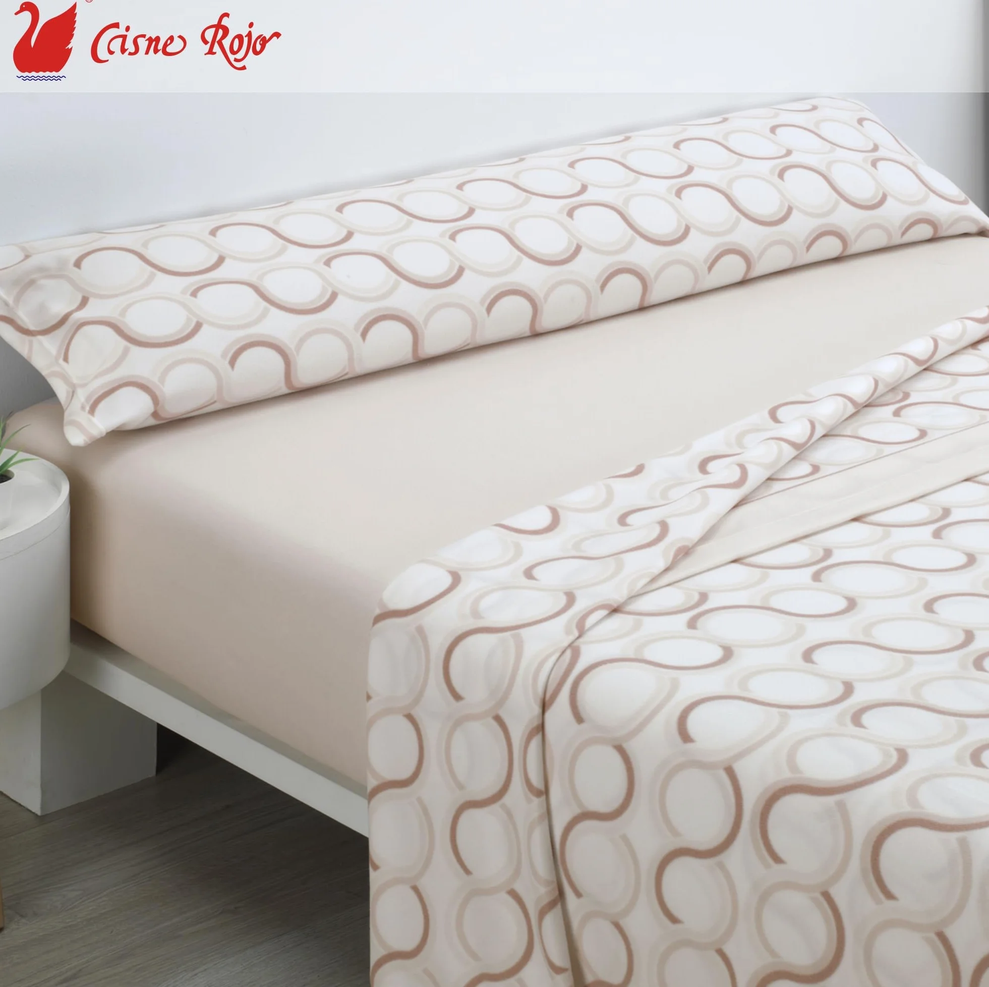 Cisne Rojo Juego de Sabanas Pirineo.Juego de Sabanas Invierno. Sabanas Estampadas Calentitas. Calidad y Diseño. para Cama 180 cm. Color Visón. Modelo Aros. (100149-180-VS)