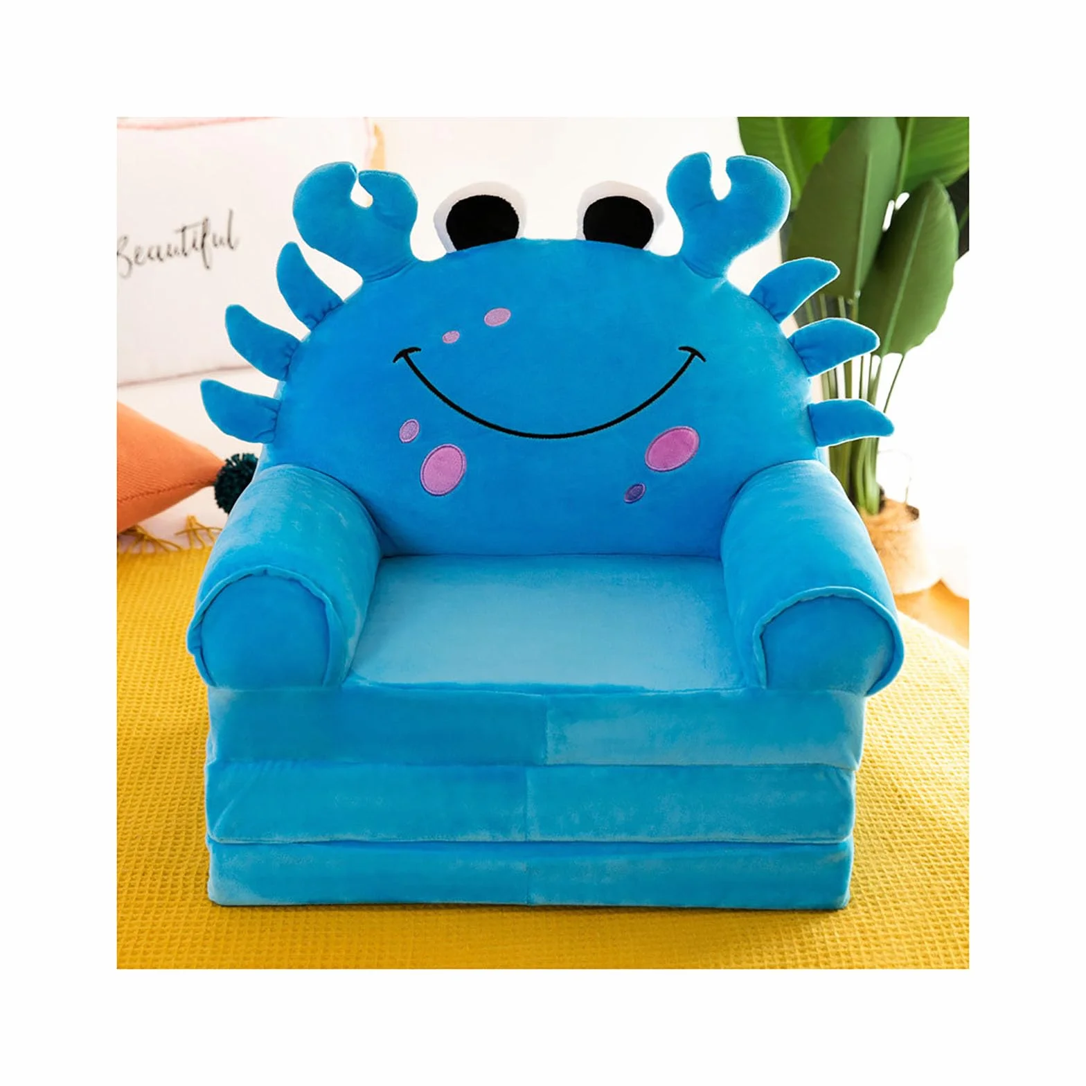 YUDIZWS Sofá Plegable para niños de Dibujos Animados, sofá para niños Plegable Forma de Felpa para niños Sofá Respaldo Sillón Cama tapizado 2 en 1 Asiento de sofá Abierto para bebés Bebés Niñas,I