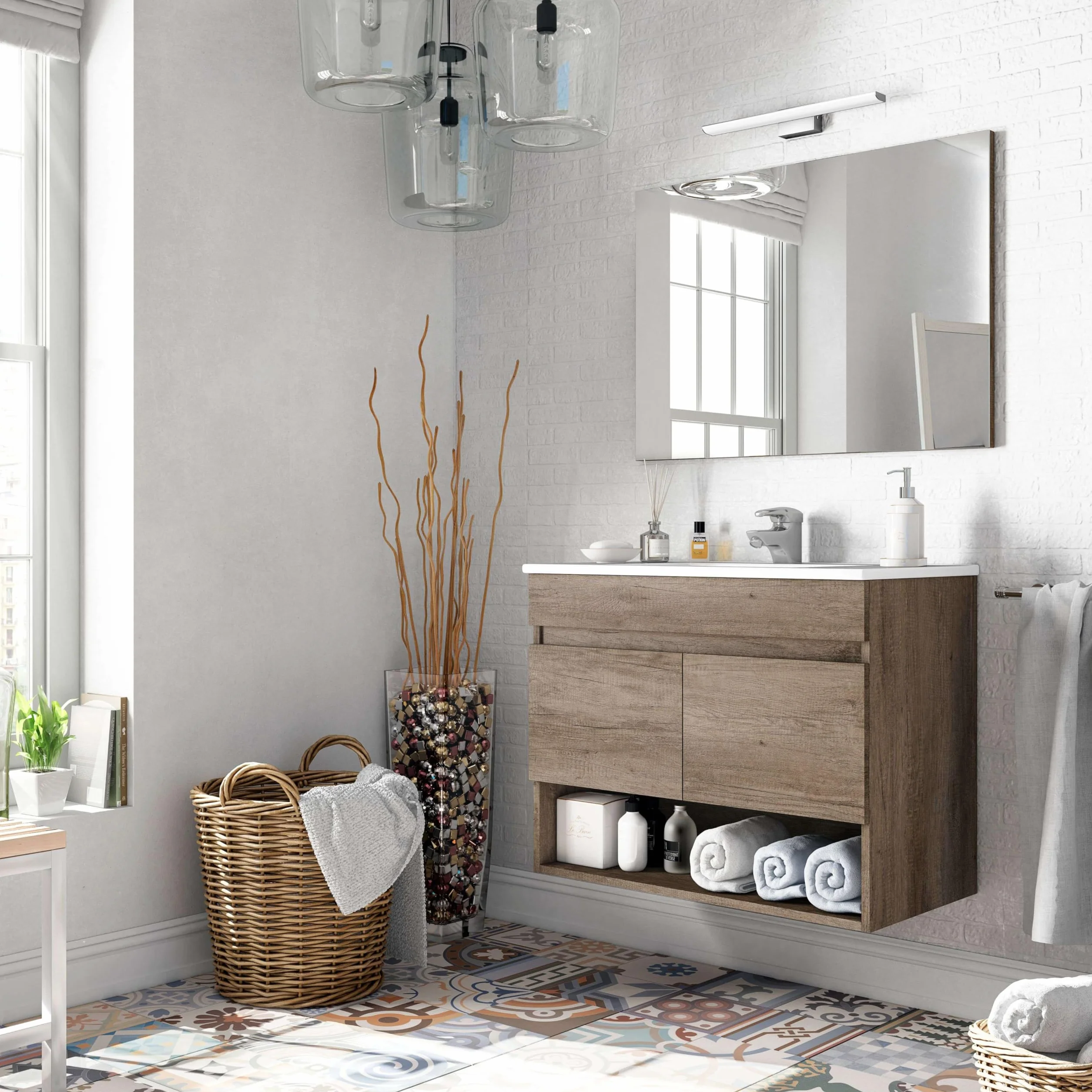 Miroytengo Mueble de Baño Estilo Natural Roble Nordik 80x64x45 cm con 1 Hueco y 2 Puertas