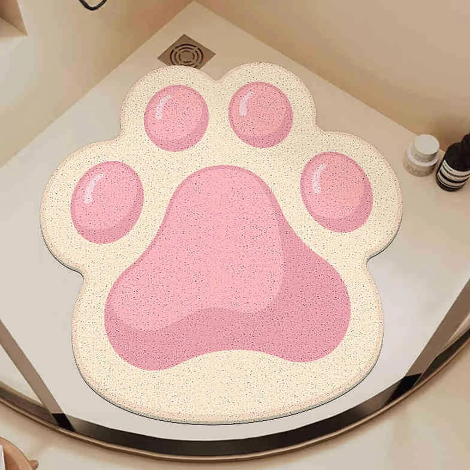 Alfombra de Bañera Antideslizante, Huella de Perro Suave PVC Lufa Alfombras Ducha con Drenaje, Secado Rápido Almohadillas para Bañera, Baño, Cuarto de Lavado (Rosa Claro,100x100cm)