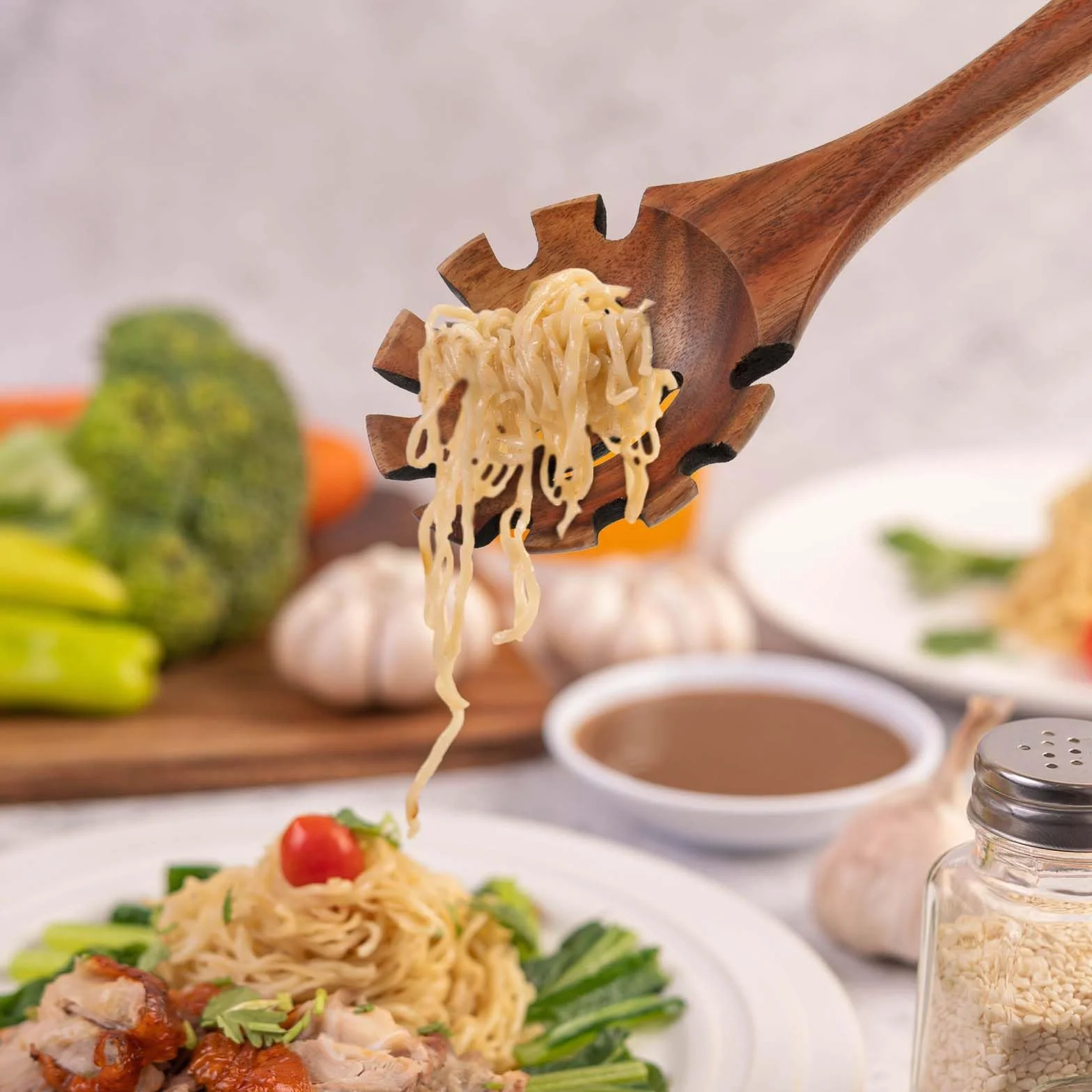Tenedor para pasta de madera de acacia, juego de utensilios de cocina