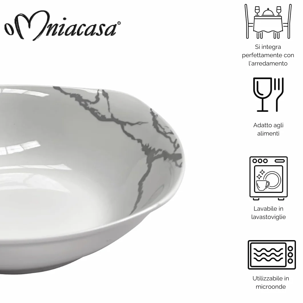 Vajilla de 38 piezas para 12 personas | Resistente porcelana blanca y gris, diseño moderno marmolado, elegante refinado, uso diario, ocasiones especiales, lavable en lavavajillas