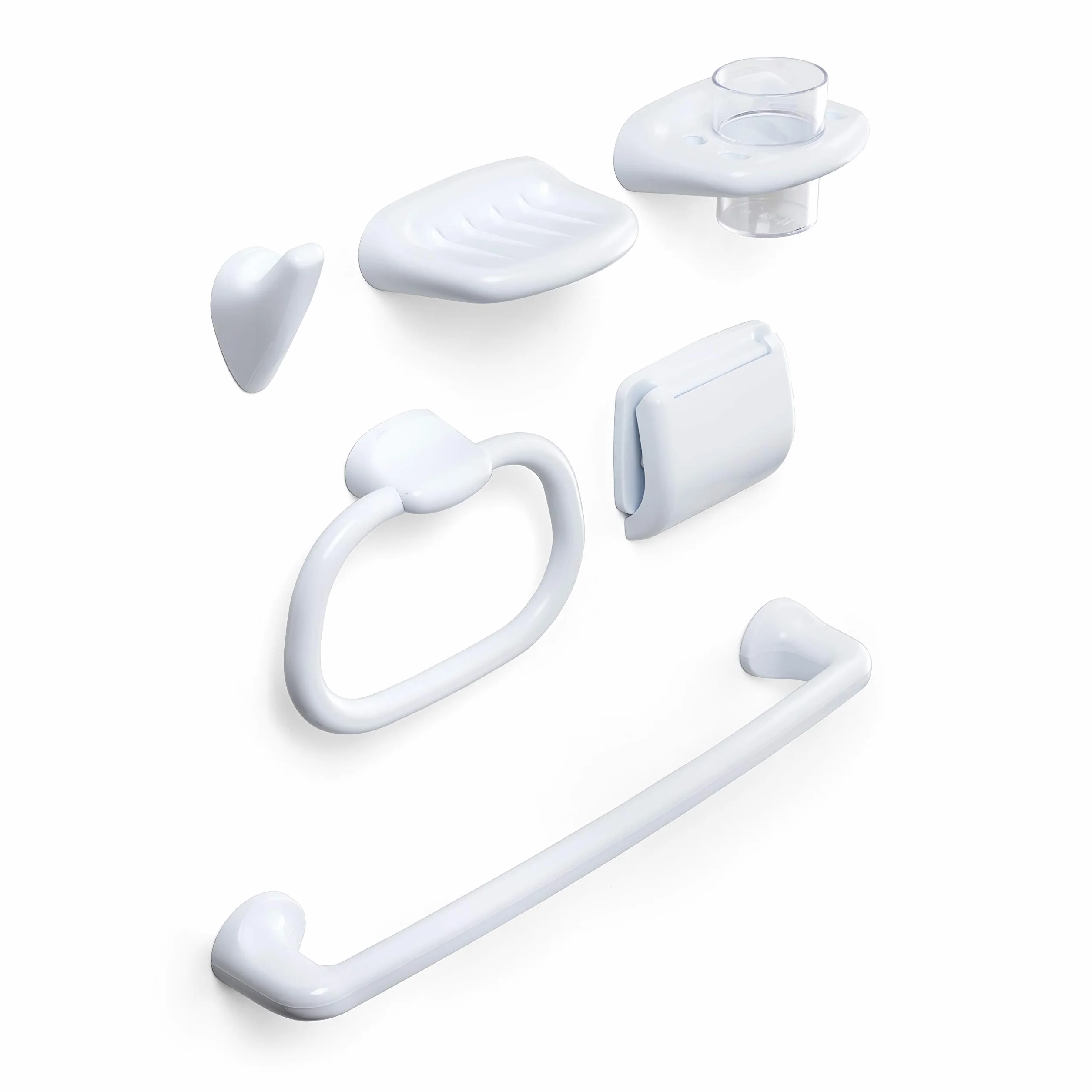TATAY Set de Accesorios de Baño Olympia Estuche Baño con 6 Piezas | Set Accesorios Baño | Medidas 62x13x30 cm | Estuche Baño con 6 Piezas | Diseño Funcional y Práctico, Blanco