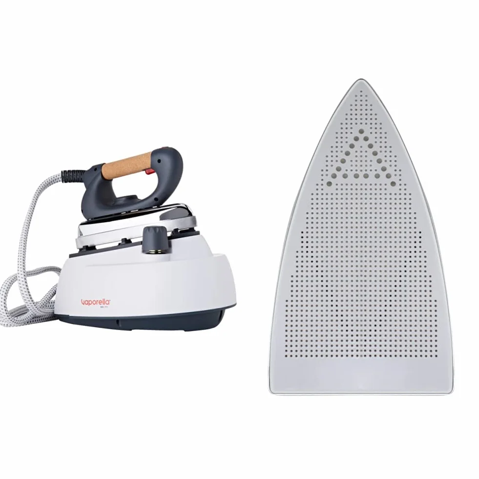 Polti Vaporella 505_Pro Centro de planchado a vapor con caldera, tapón de seguridad, 3.5 bar + PAEU0200 Plantilla Teflon anti brillos Vaporella para planchas profesionales, Acero, Color blanco