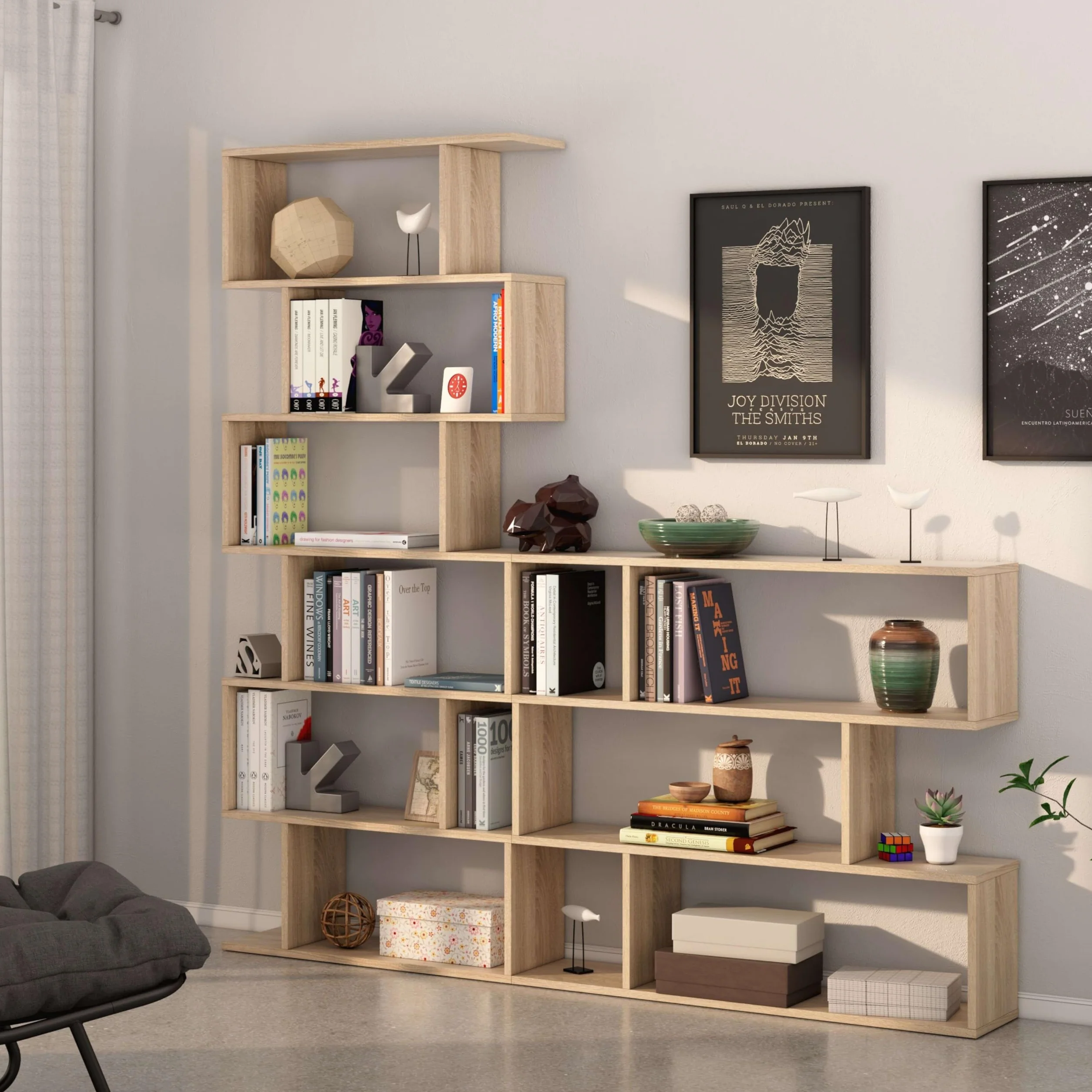 Habitdesign Estantería Librería Bolonia Color Roble 6 Huecos, Para Salón, Comedor O Despacho, 110 cm (ancho) 25 cm (profundo) 97 cm (altura)