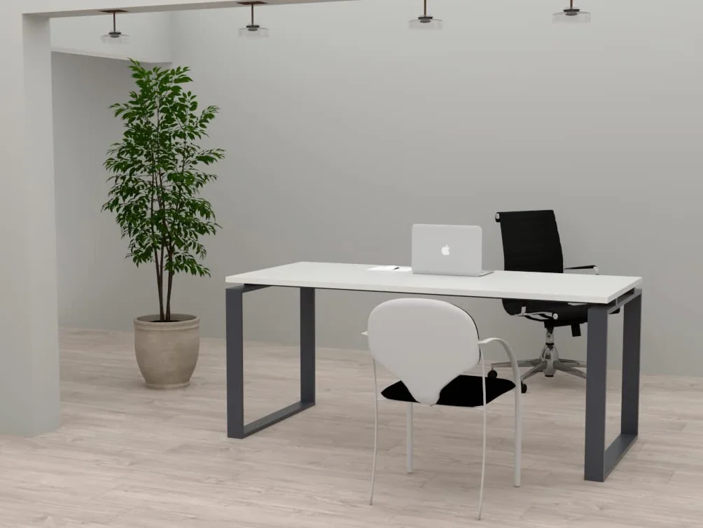 Mesa de Oficina con Estructura de Marco Cerrado color GRIS GRAFITO. Tablero de melamina disponible en varios colores. Fabricado en España. Envio a toda la península. (Blanco, 200x80)