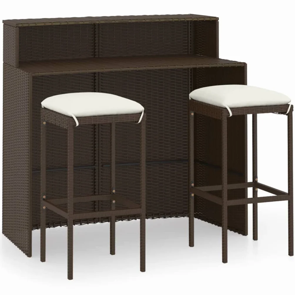 vidaXL Juego de Muebles de Bar para Jardín 3 Piezas con Cojines Marrón
