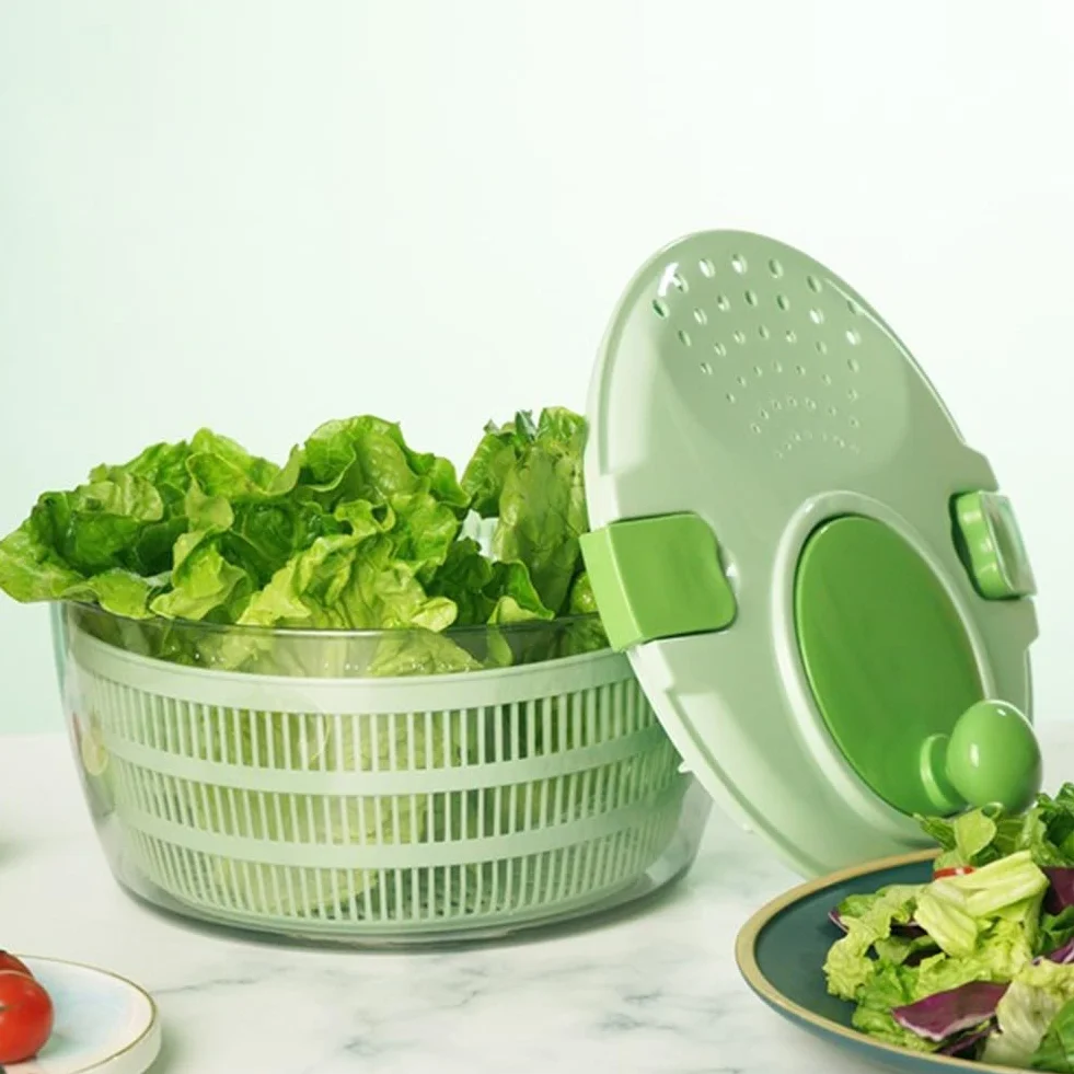Centrifugador de ensalada con manivela, secador manual de verduras, deshidratador de lechuga eficiente para cocina, base antideslizante