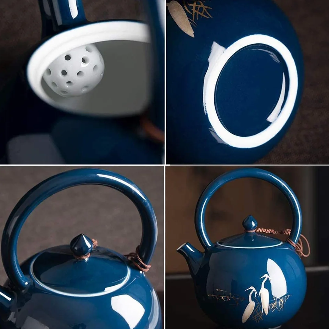RUVOO Tetera Hierro Fundido Tetera Japonesa Tetera de cerámica con diseño de Garza de 230ml, Tetera de Porcelana China para el hogar y la Oficina China Tetera Hierro