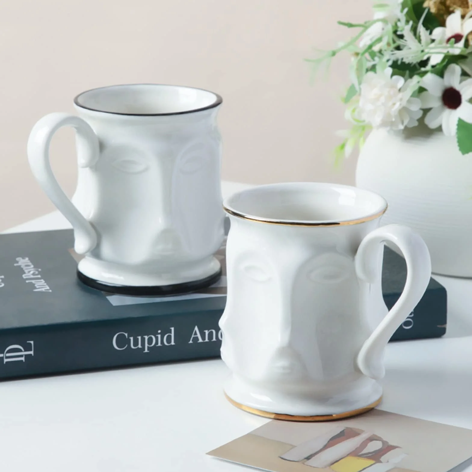 Taza De Café Taza creativa Personalidad Taza de café Frontera Cerámica Desayuno Café Leche Tea Tea Home Kitchen Bebida Diversión Regalo de cumpleaños Tazas Desayuno (Color : Gold Rim)