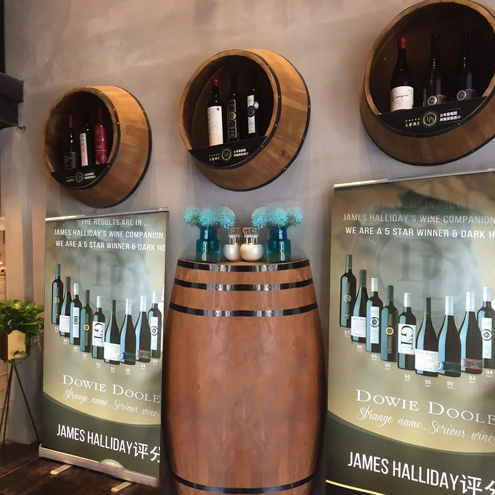 Barril de vino de roble medio barril con tapa y fondo decorado para montaje en pared - Ideal para bar de bodega, accesorios para fotografía de boda | Barril de cerveza de madera maciza