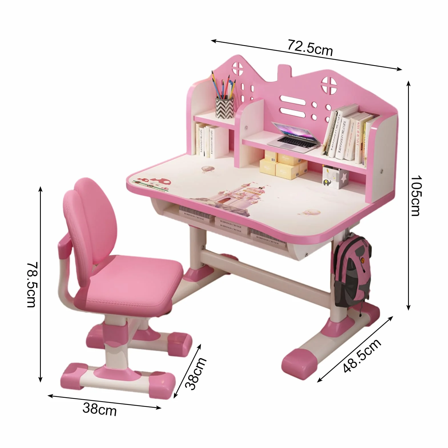 Escritorio de estudio con silla para niños de 3 a 12 años, altura ajustable, juego funcional de escritorio y silla, tablero de densidad, distancia dorada, separación científica, mesas de