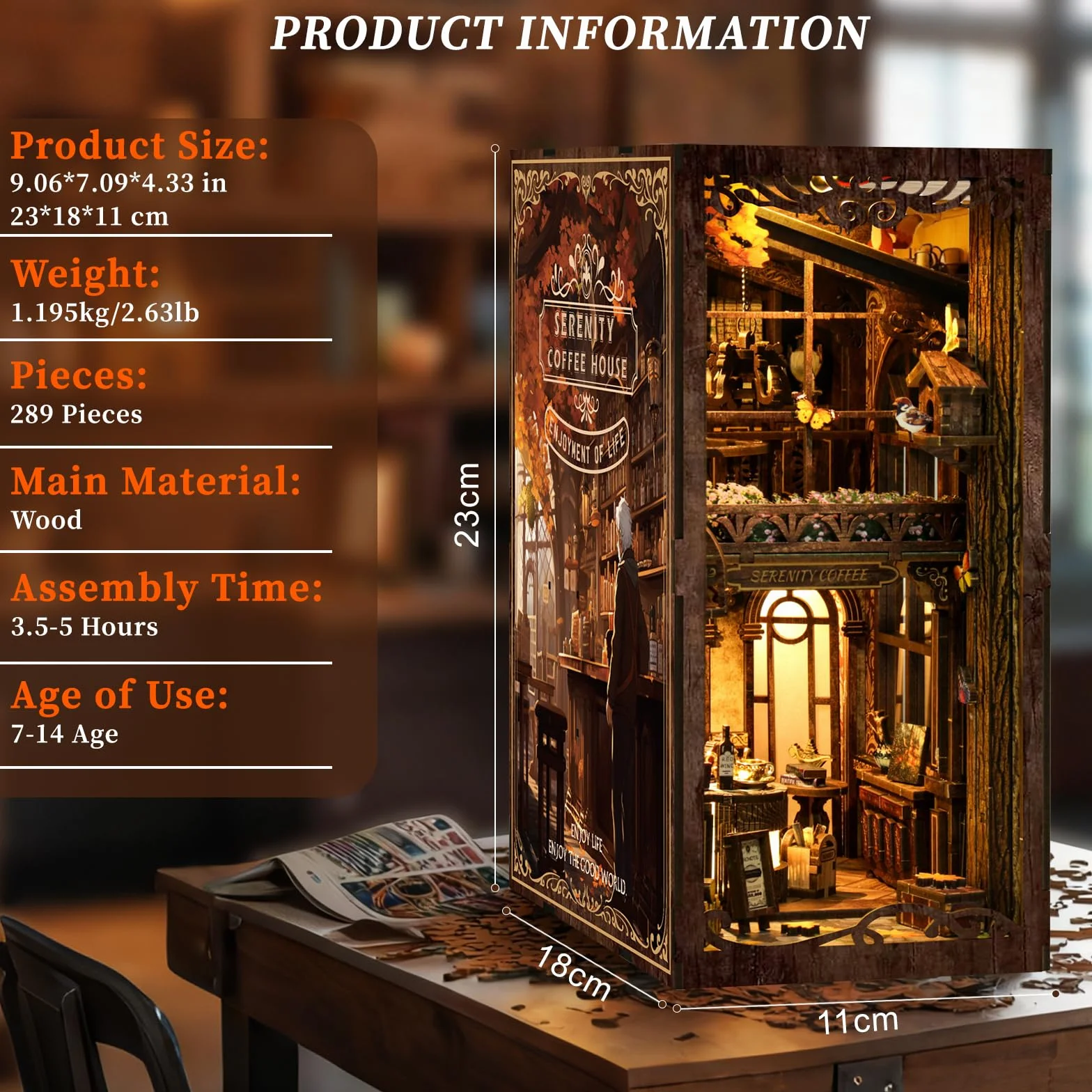 GuKKK Book Nook Kit, DIY Miniatura de Madera Kits, Puzzle 3D Café Casa de Muñecas, Kit de Construcción con Cubierta Antipolvo y luz LED (Cafetería)