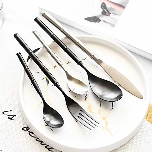 Genérico Juego De Cubiertos De Acero Inoxidable, Cubiertos Duraderos De Acero Inoxidable 304, Juego De Cubiertos De 16 Piezas, Cubiertos para Banquetes De Boda, Cuchillo (Black，Gold)