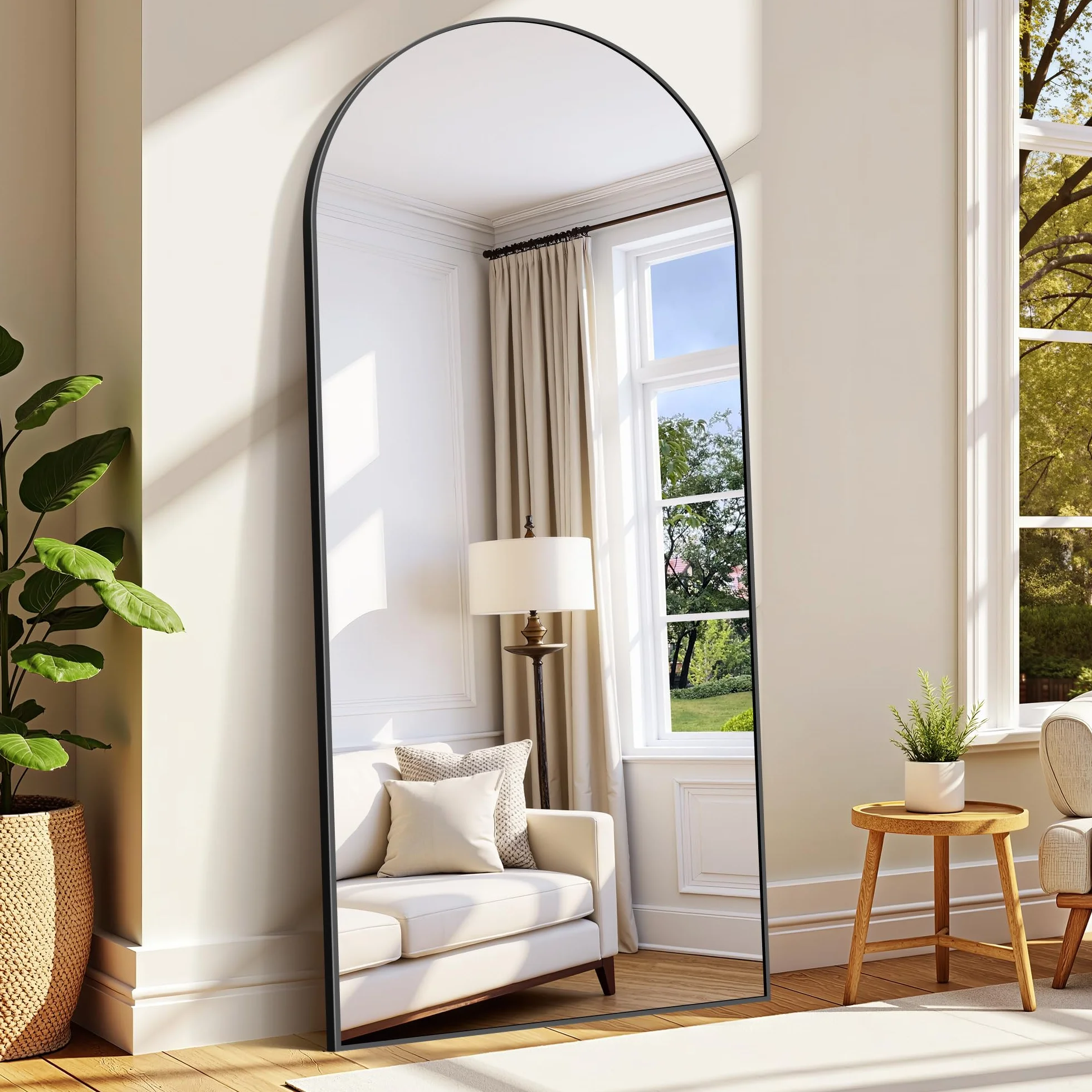 WOLIBEER Espejo Grande de Cuerpo Entero 192 x 85 cm Con Marco de Aluminio Negro - Para Pared o Pie - Ideal Para Dormitorio, Entrada, Pasillo y Decoración