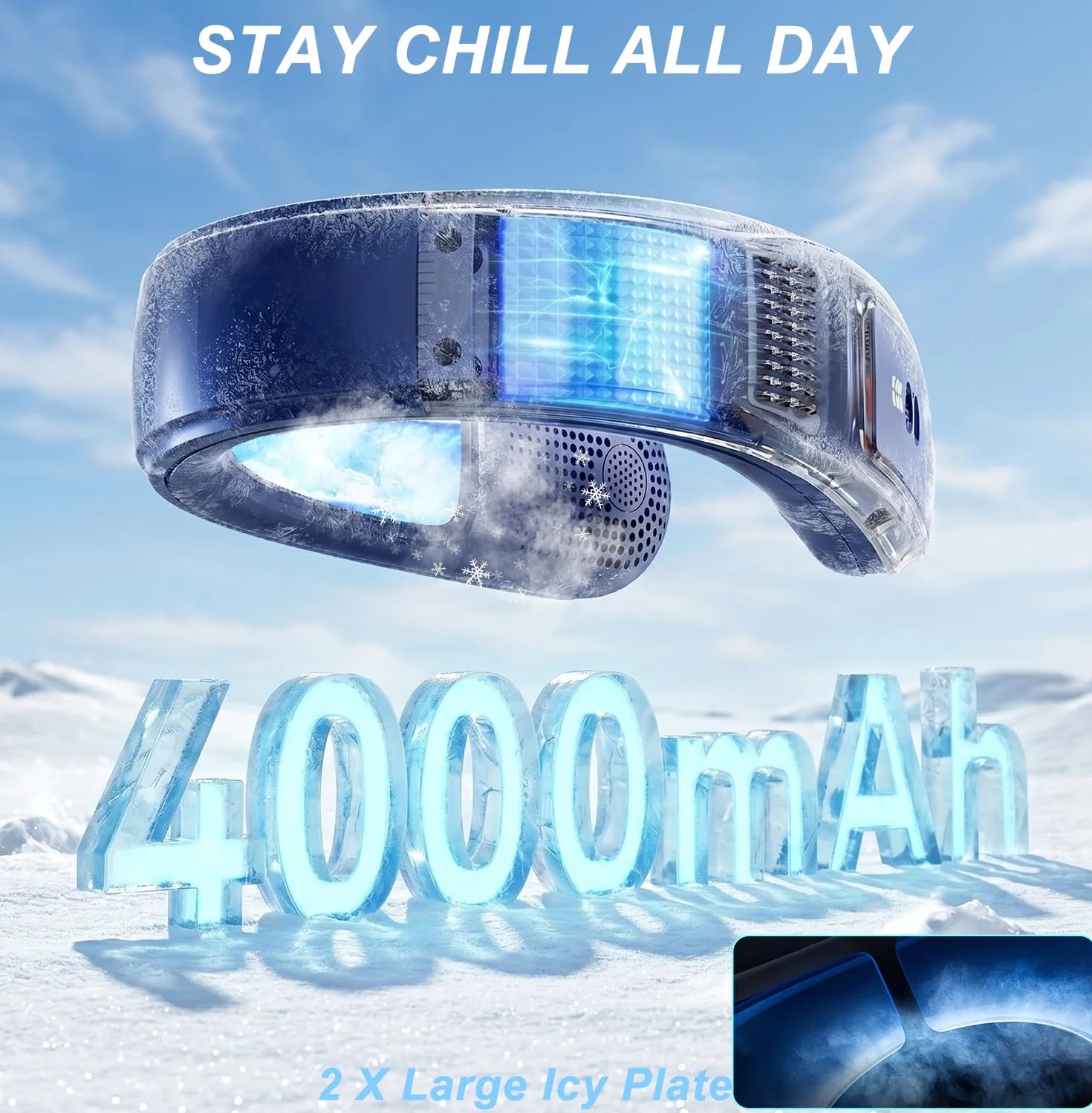Ventilador de Cuello Portatil con 2 Placas de Enfriamiento de Hielo, Ventilador Cuello Aire Acondicionado Portatil Silencioso, Neck Fan Sopla Aire Frío para Viaje Playa Oficina Mujeres Hombres
