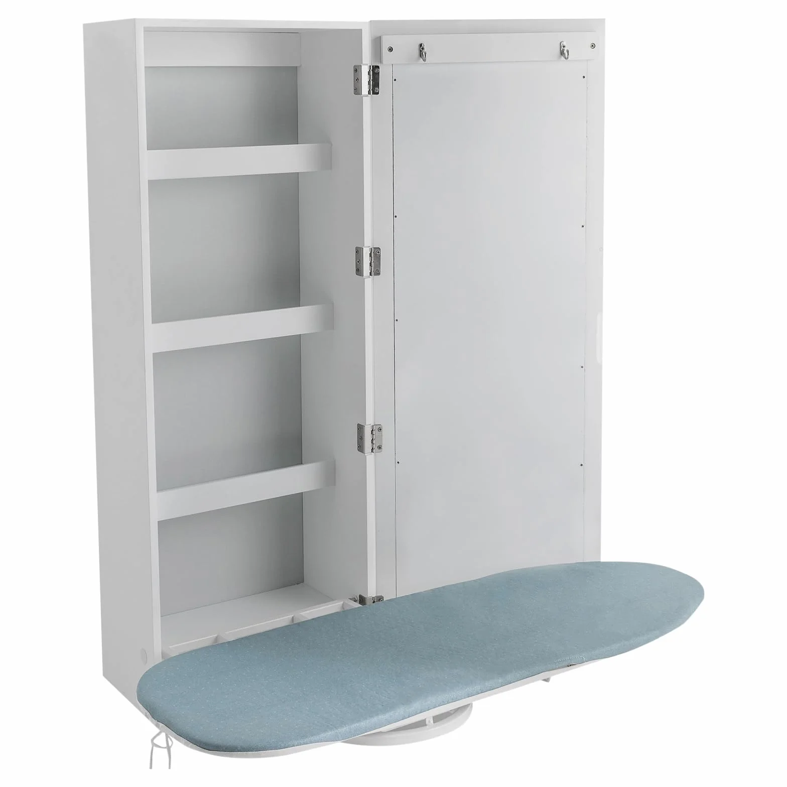 Armario para tabla de planchar, base de metal giratoria de 180 ° y espejo, plegable y oculto, ahorra espacio