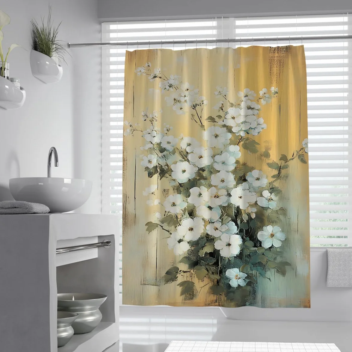 Cortina de Ducha botánica Floral Vintage Rústico Ramo de Flores Silvestres Cortinas de baño Cortinas de Ducha Tela Lavables a máquina con Ganchos 240x180