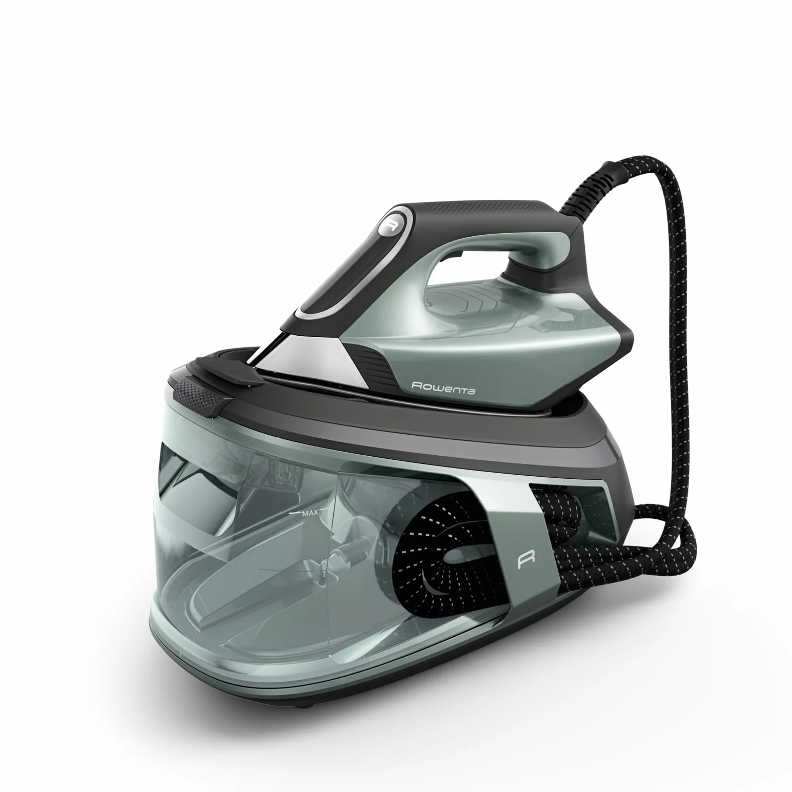 Rowenta Force Pro 500, Centro de planchado, 7,5 Bares, Golpe de vapor de 550 g/minuto, Tecnología Quicksteam, Ahorra energía, 2 modos ECO y MAX, Eucalipto y negro, VR9042F0
